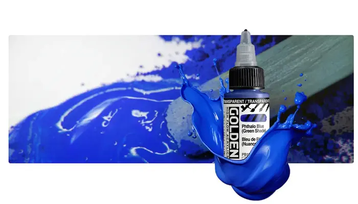 Blaue Golden High Flow Acrylics Farbflasche